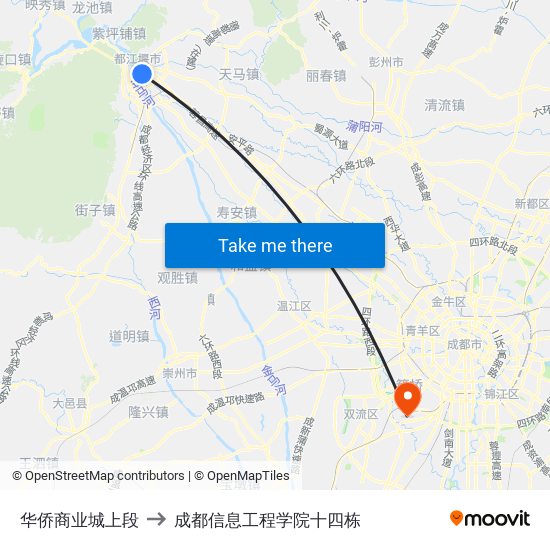 华侨商业城上段 to 成都信息工程学院十四栋 map