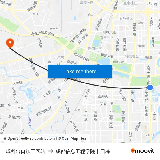 成都出口加工区站 to 成都信息工程学院十四栋 map