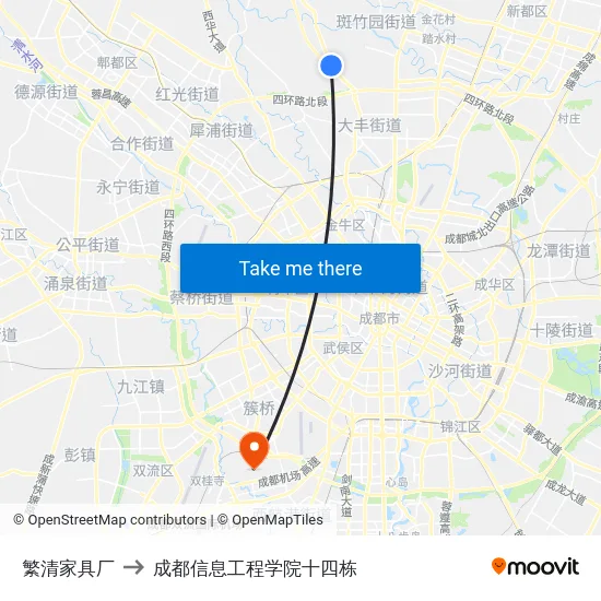繁清家具厂 to 成都信息工程学院十四栋 map
