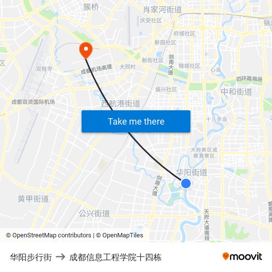 华阳步行街 to 成都信息工程学院十四栋 map