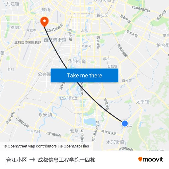 合江小区 to 成都信息工程学院十四栋 map