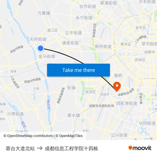 蓉台大道北站 to 成都信息工程学院十四栋 map