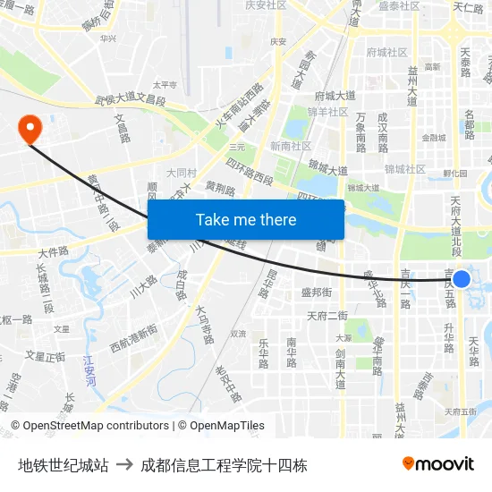 地铁世纪城站 to 成都信息工程学院十四栋 map