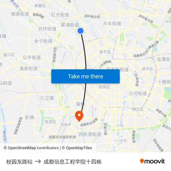 校园东路站 to 成都信息工程学院十四栋 map