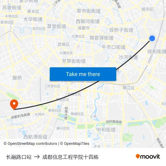 长融路口站 to 成都信息工程学院十四栋 map
