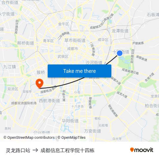 灵龙路口站 to 成都信息工程学院十四栋 map