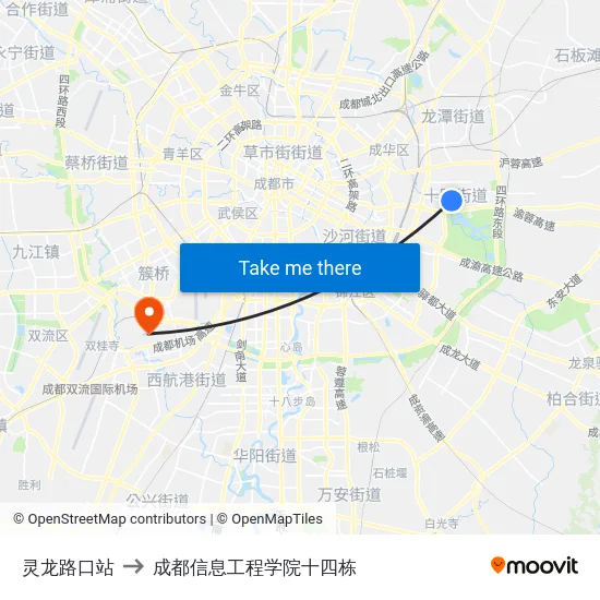 灵龙路口站 to 成都信息工程学院十四栋 map
