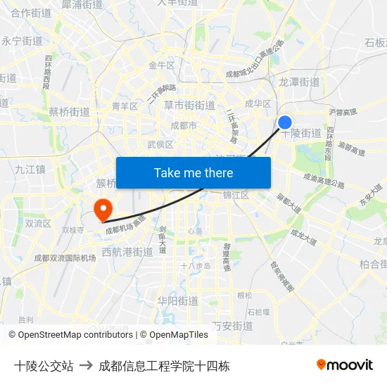 十陵公交站 to 成都信息工程学院十四栋 map