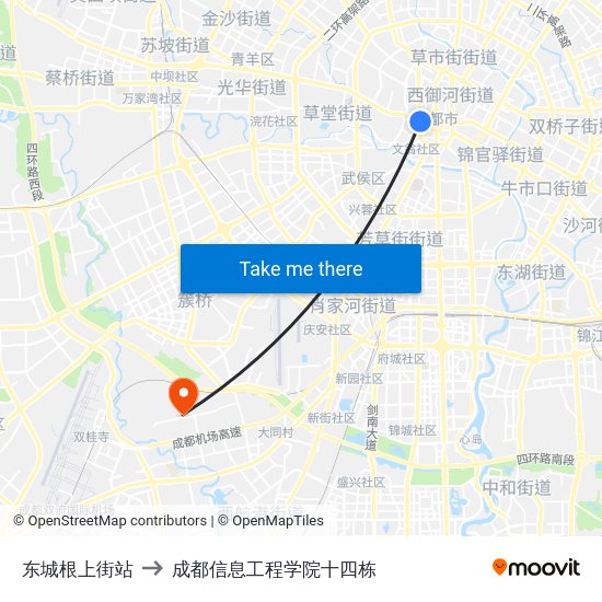 东城根上街站 to 成都信息工程学院十四栋 map