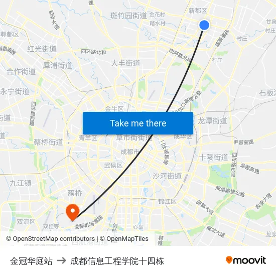 金冠华庭站 to 成都信息工程学院十四栋 map