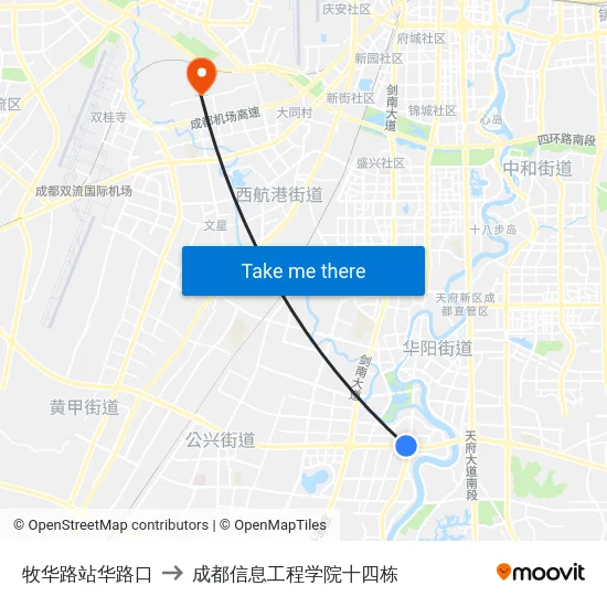 牧华路站华路口 to 成都信息工程学院十四栋 map