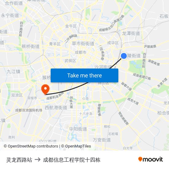 灵龙西路站 to 成都信息工程学院十四栋 map