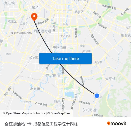 合江加油站 to 成都信息工程学院十四栋 map