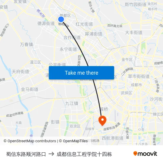 蜀信东路顺河路口 to 成都信息工程学院十四栋 map