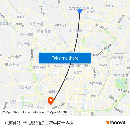 毗河路站 to 成都信息工程学院十四栋 map