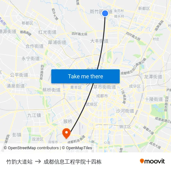 竹韵大道站 to 成都信息工程学院十四栋 map