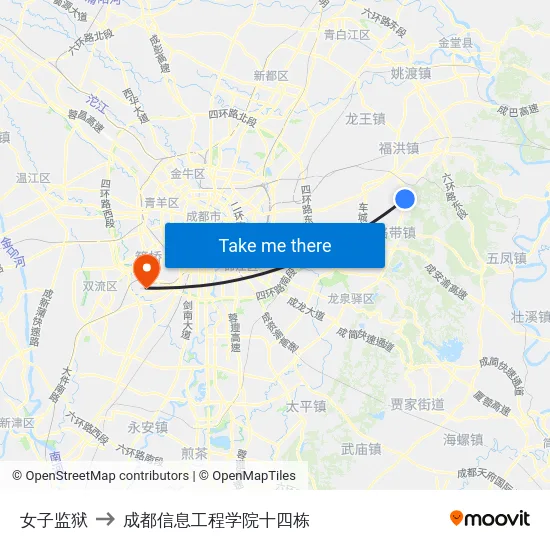 女子监狱 to 成都信息工程学院十四栋 map