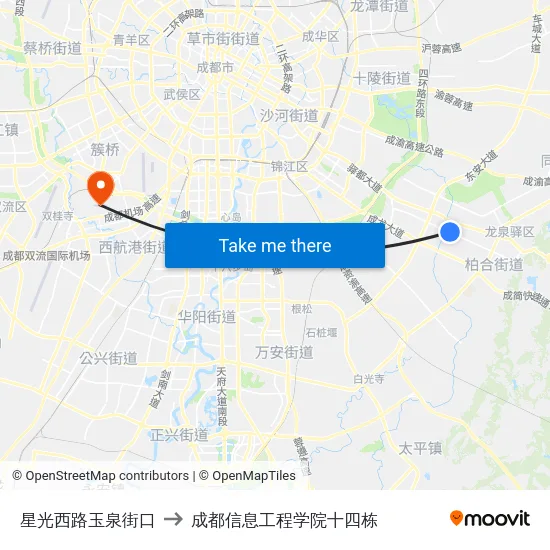 星光西路玉泉街口 to 成都信息工程学院十四栋 map