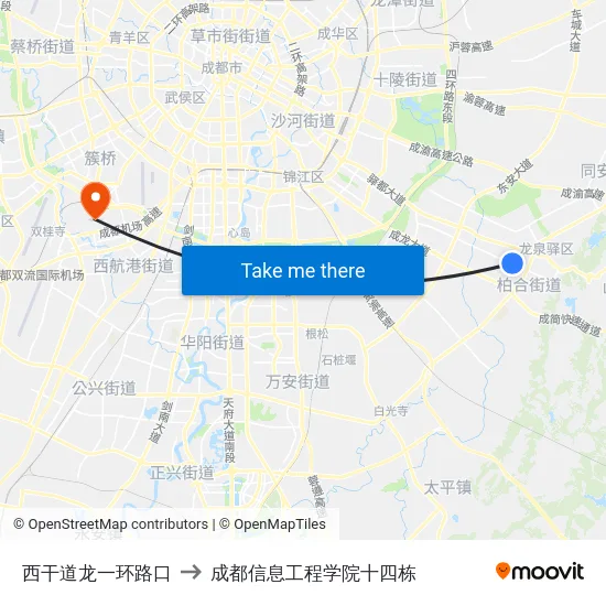 西干道龙一环路口 to 成都信息工程学院十四栋 map