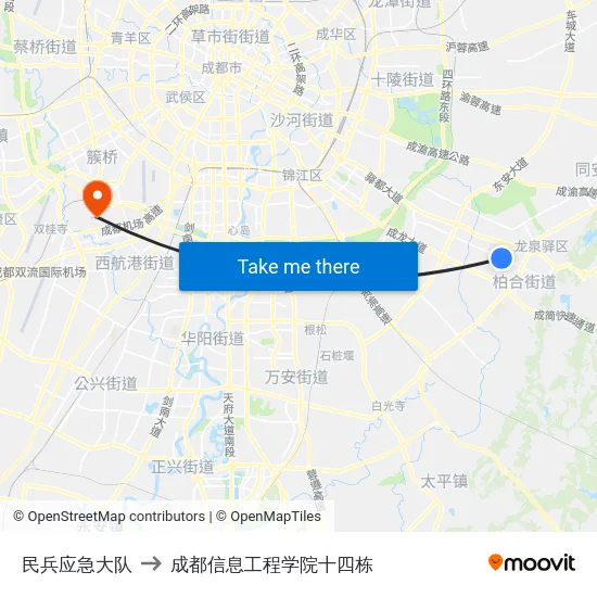 民兵应急大队 to 成都信息工程学院十四栋 map