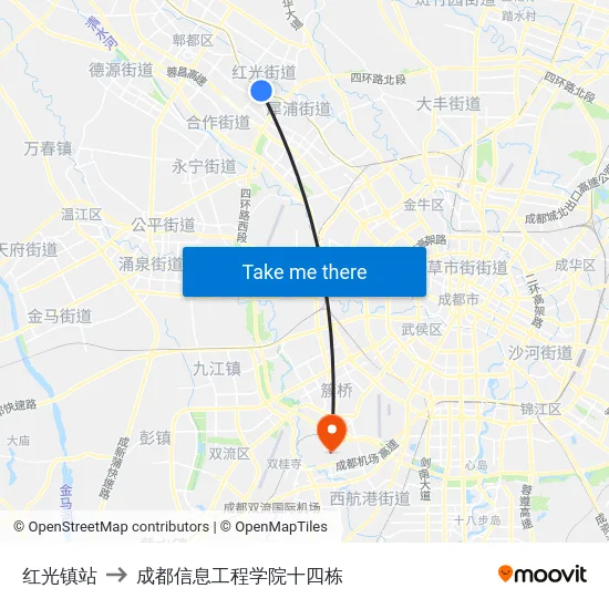 红光镇站 to 成都信息工程学院十四栋 map