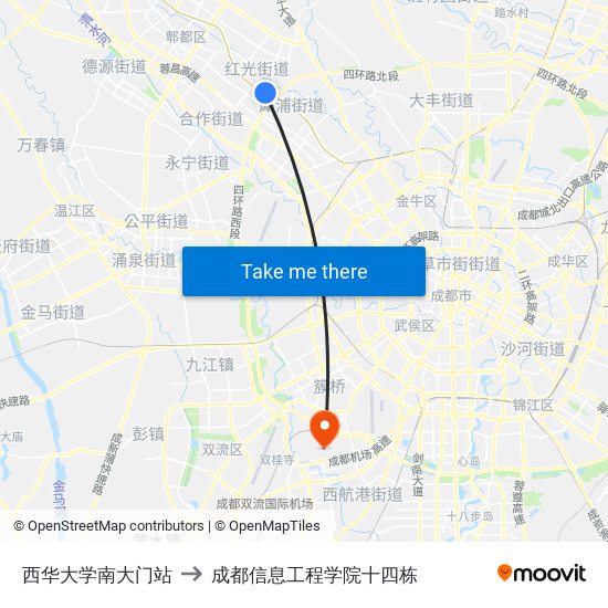 西华大学南大门站 to 成都信息工程学院十四栋 map