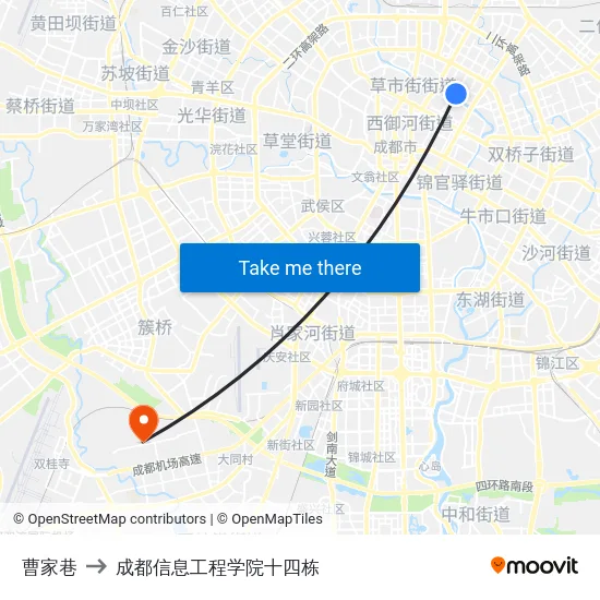 曹家巷 to 成都信息工程学院十四栋 map