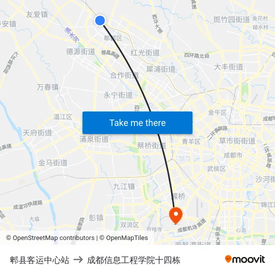 郫县客运中心站 to 成都信息工程学院十四栋 map