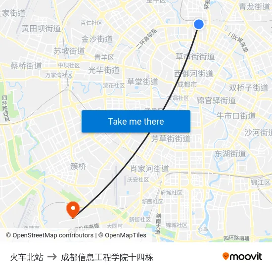 火车北站 to 成都信息工程学院十四栋 map