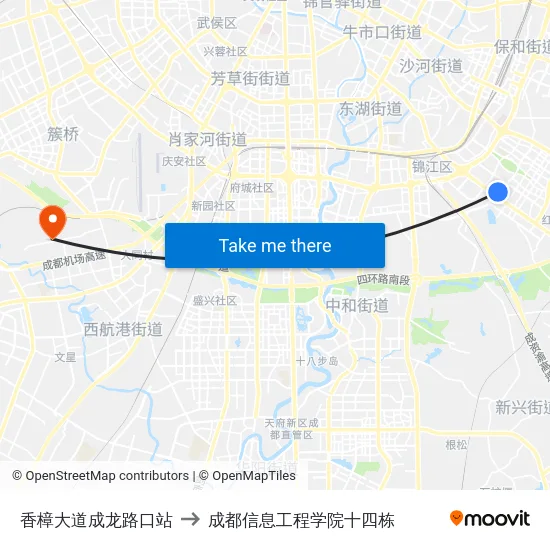 香樟大道成龙路口站 to 成都信息工程学院十四栋 map