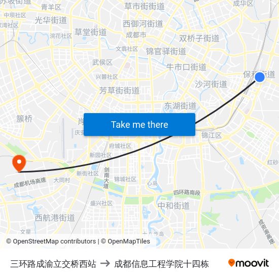 三环路成渝立交桥西站 to 成都信息工程学院十四栋 map