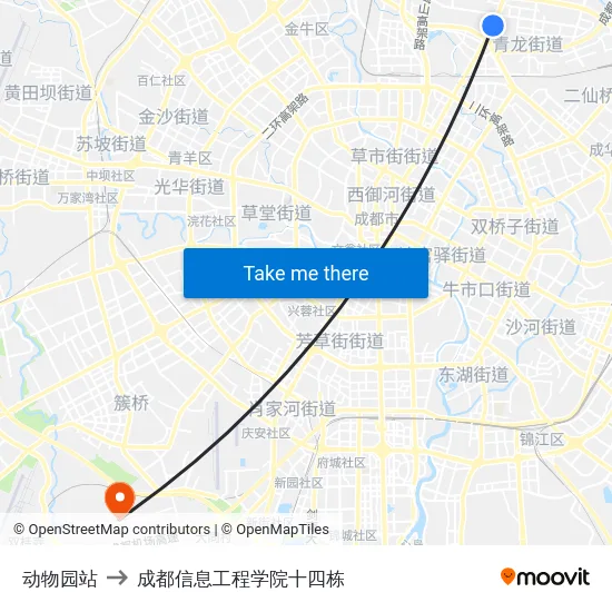 动物园站 to 成都信息工程学院十四栋 map