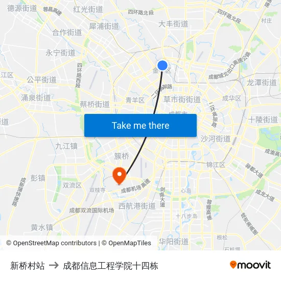 新桥村站 to 成都信息工程学院十四栋 map