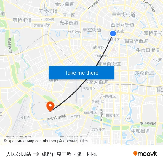 人民公园站 to 成都信息工程学院十四栋 map