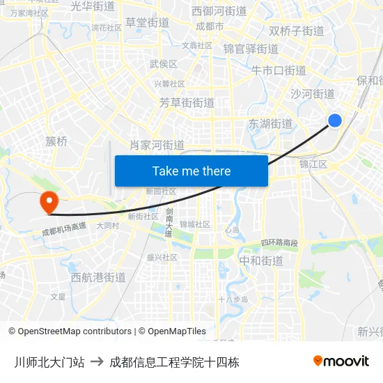 川师北大门站 to 成都信息工程学院十四栋 map