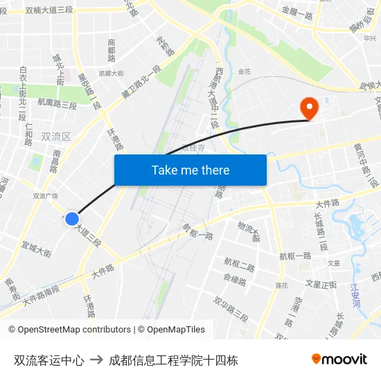 双流客运中心 to 成都信息工程学院十四栋 map