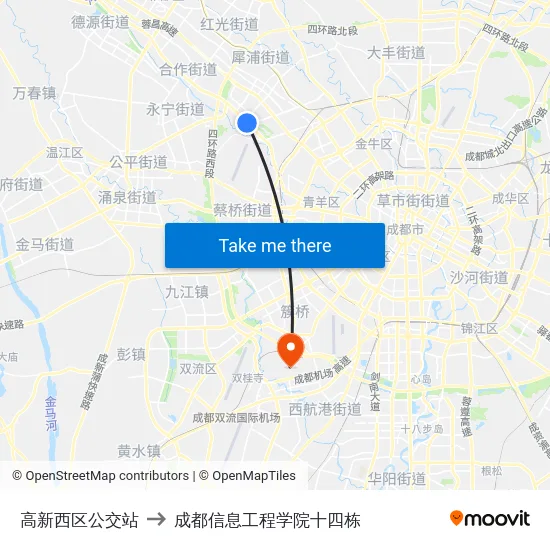 高新西区公交站 to 成都信息工程学院十四栋 map
