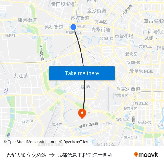 光华大道立交桥站 to 成都信息工程学院十四栋 map