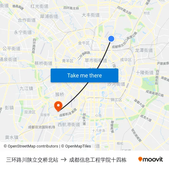 三环路川陕立交桥北站 to 成都信息工程学院十四栋 map