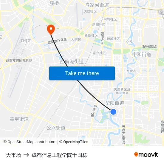 大市场 to 成都信息工程学院十四栋 map