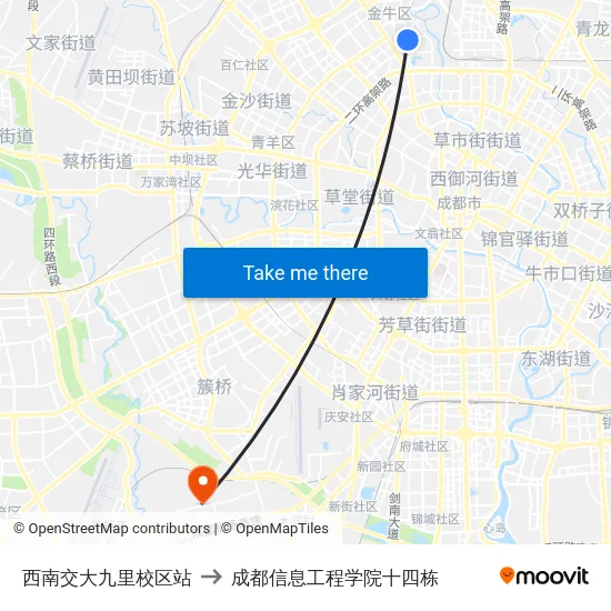 西南交大九里校区站 to 成都信息工程学院十四栋 map
