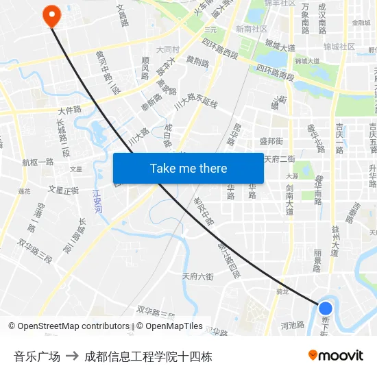 音乐广场 to 成都信息工程学院十四栋 map