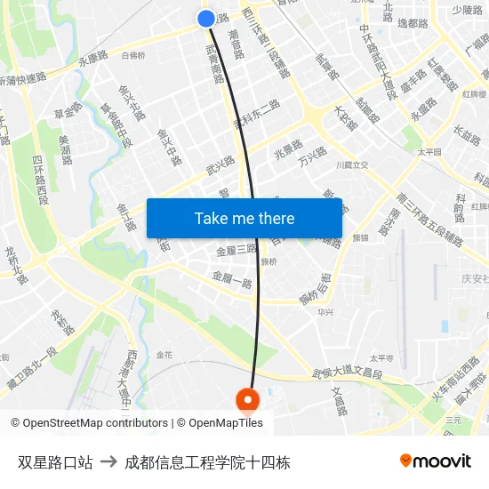 双星路口站 to 成都信息工程学院十四栋 map