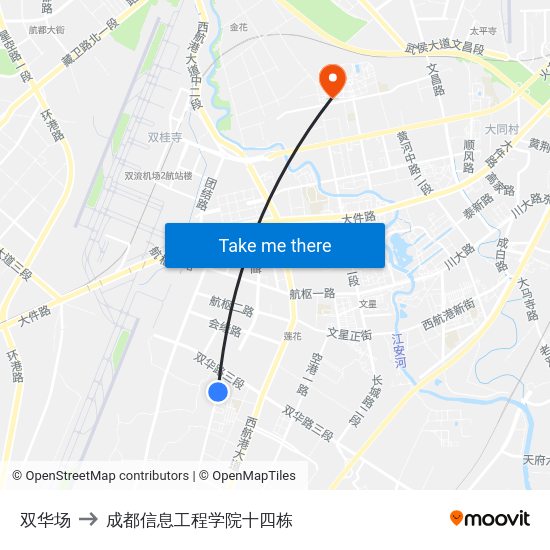 双华场 to 成都信息工程学院十四栋 map
