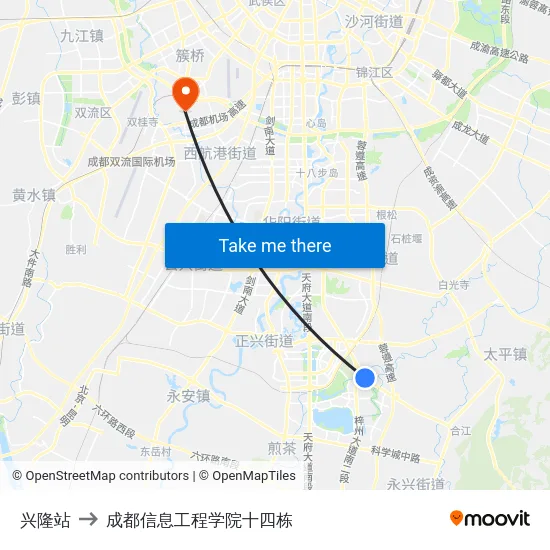 兴隆站 to 成都信息工程学院十四栋 map