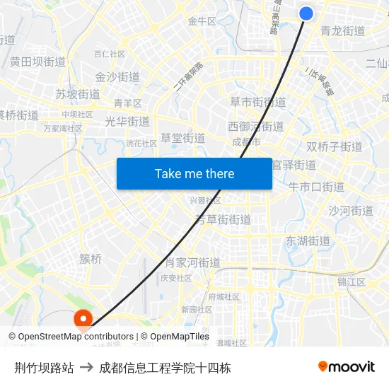 荆竹坝路站 to 成都信息工程学院十四栋 map