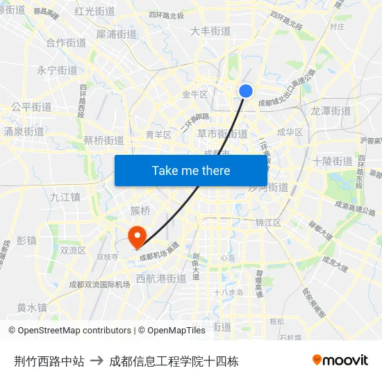 荆竹西路中站 to 成都信息工程学院十四栋 map