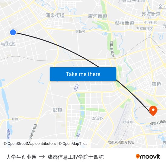 大学生创业园 to 成都信息工程学院十四栋 map