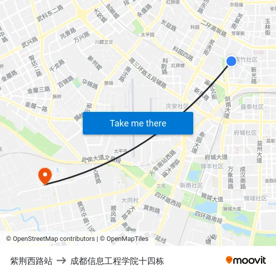紫荆西路站 to 成都信息工程学院十四栋 map
