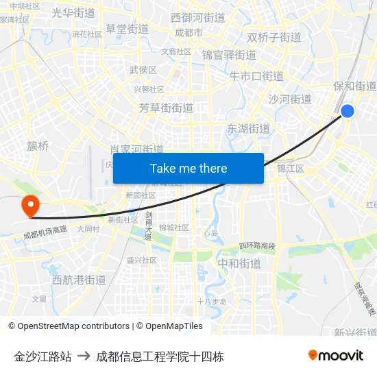 金沙江路站 to 成都信息工程学院十四栋 map